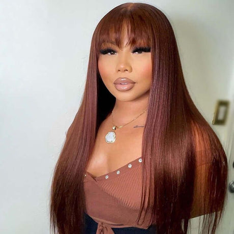 Reddish Brown Straight 13x4 Lace Front Wig With Bangs Human Hair Wigs