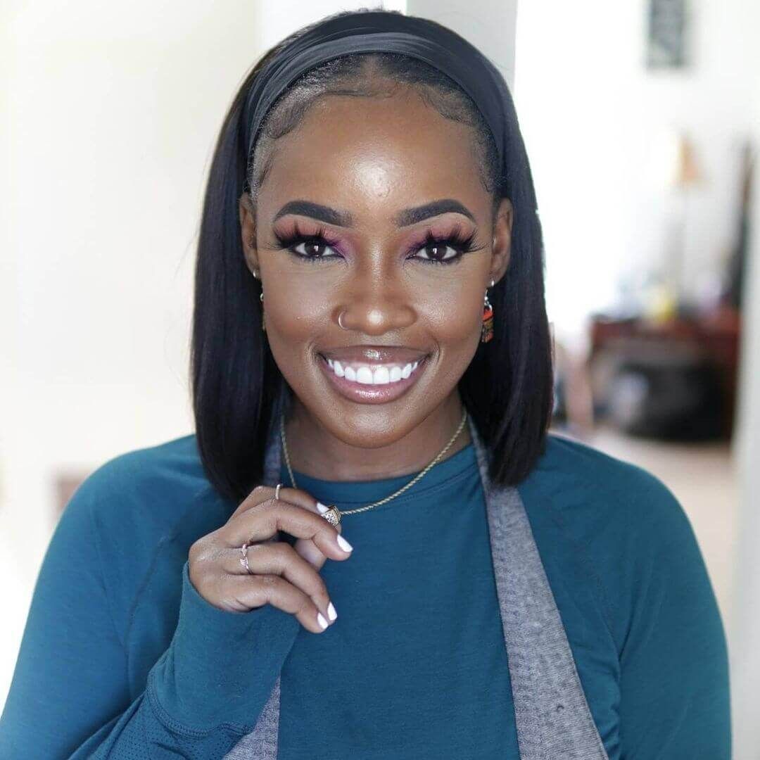 Bob Wig Headband Wig Natural Black 180 Density 100% Human Hair Wig