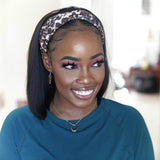 Bob Wig Headband Wig Natural Black 180 Density 100% Human Hair Wig