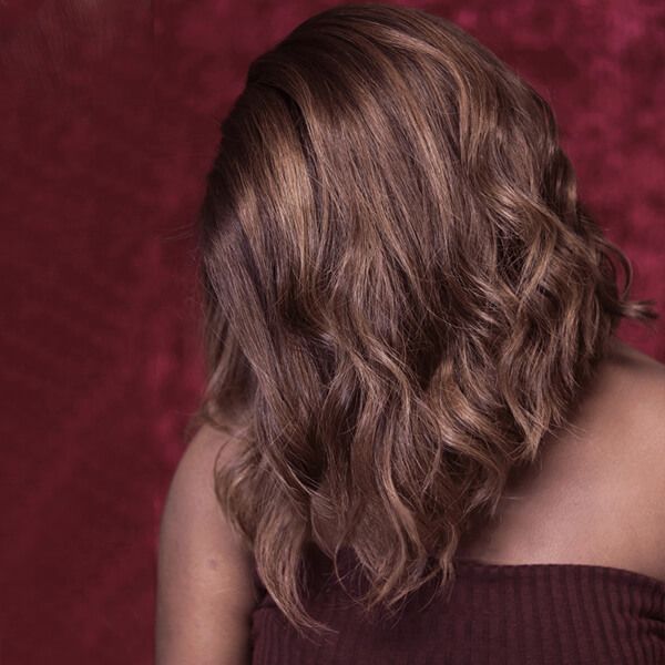 Medium Length Messy Bob Chestnut Brown with Highlights Lace Wig Human Hair