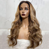 Middle Part Wavy Dirty Blonde with Highlights 13x4 Lace Front Wigs Human Hair