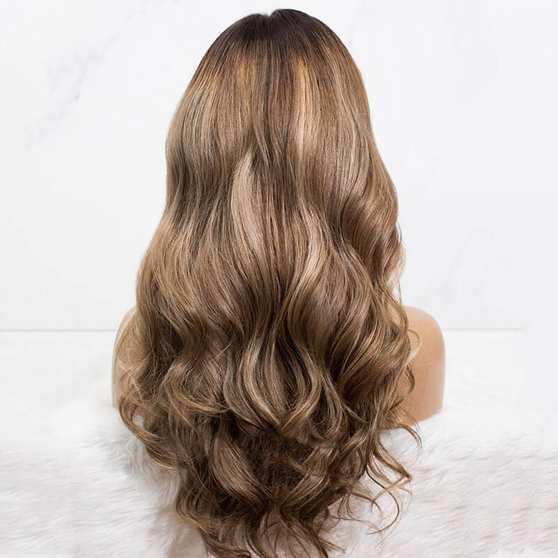 Middle Part Wavy Dirty Blonde with Highlights 13x4 Lace Front Wigs Human Hair