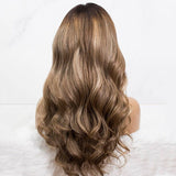Middle Part Wavy Dirty Blonde with Highlights 13x4 Lace Front Wigs Human Hair