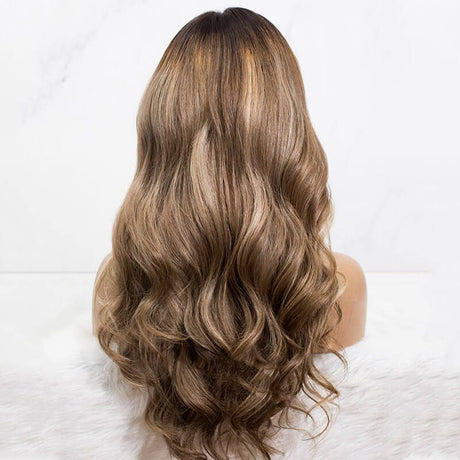 Middle Part Wavy Dirty Blonde with Highlights 13x4 Lace Front Wigs Human Hair