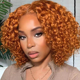 Ginger Curly Short Bob Human Hair 4x4 Lace Closure Wig for Women