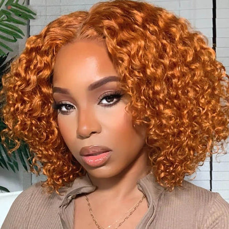 Ginger Curly Short Bob Human Hair 4x4 Lace Closure Wig for Women