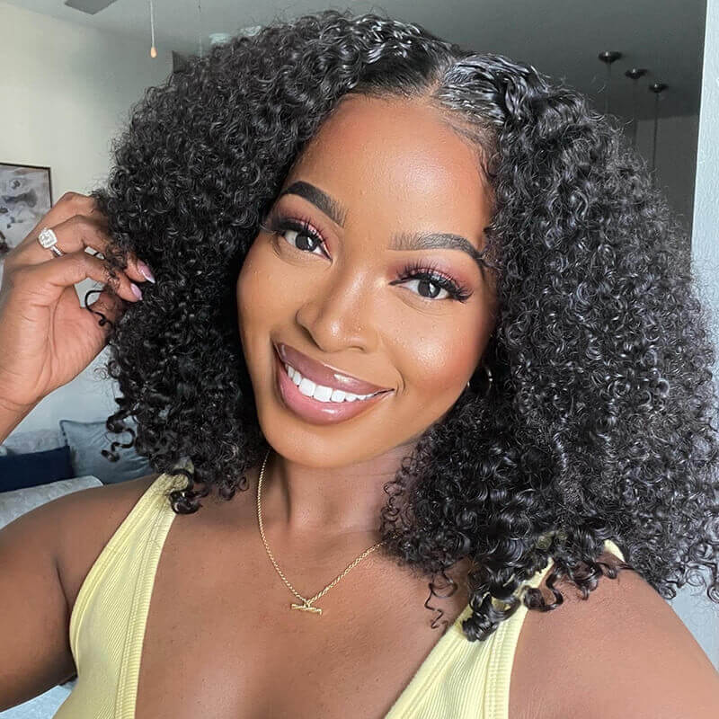 Short Kinky Curly 13x4 Bob Wigs with Bouncy Curls 100% Human Hair
