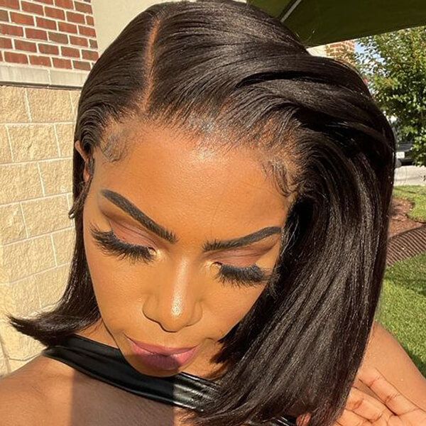 Yaki Texture Side Part Bob 13x6 Glueless Lace Front Wig Human Hair