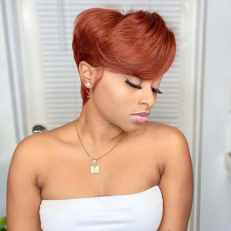 Paprika Color Short Pixie Cut 13x4 Frontal Lace Wig Human Hair
