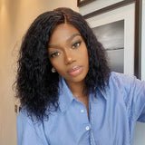 Flat Curly Short Bob Human Hair 4x4 Lace Closure Wig