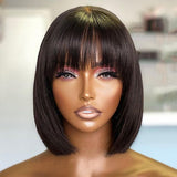 Short Cut 13x4 Frontal Lace Layered Bob Wig With Bangs Human Hair