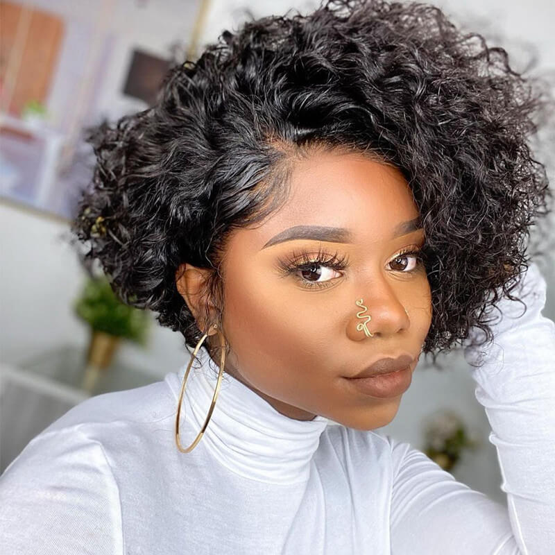 Water Wave Short Bob Wig Bouncy Curly Lace Front Wigs 150% Density Human Hair