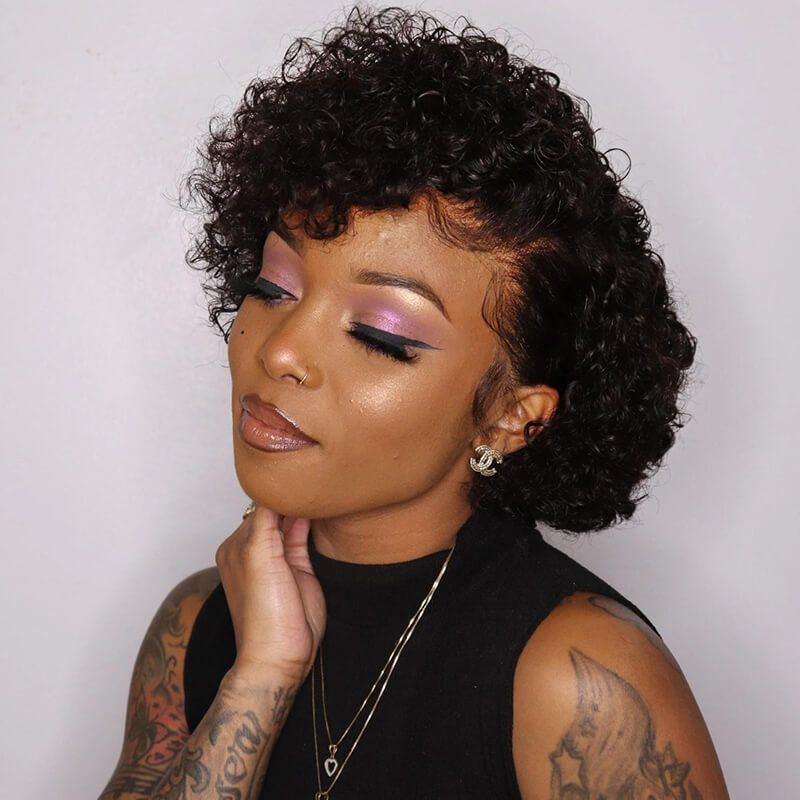 Pixie Cut Short Curly Bob Lace Wig 100% Human Hair