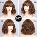 Short Human Hair Brown Bob Wigs with Bangs Lace Closure Wig