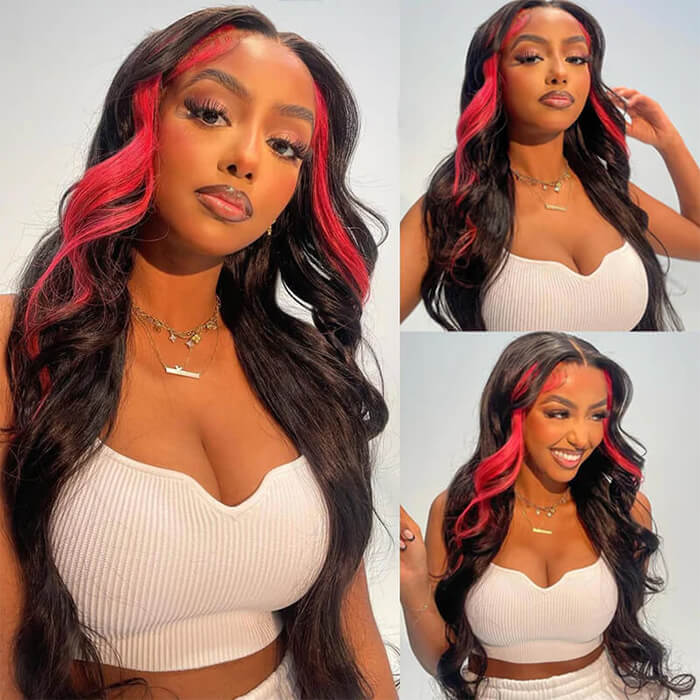 Blonde/Red/Green Skunk Stripe Hair Highlights Body Wave Human Hair 13*4 HD Lace Wigs