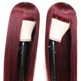 4X4 Lace 99j Red Color Straight Wigs With Bangs For Women 100% Virgin Human Hair Wigs