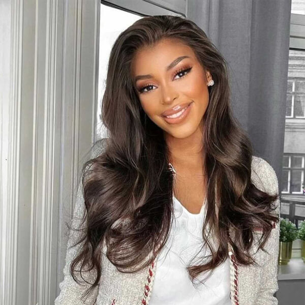 Invisible Swiss Lace Chocolate Brown Wavy 13x4 Lace Front Wig Human Hair
