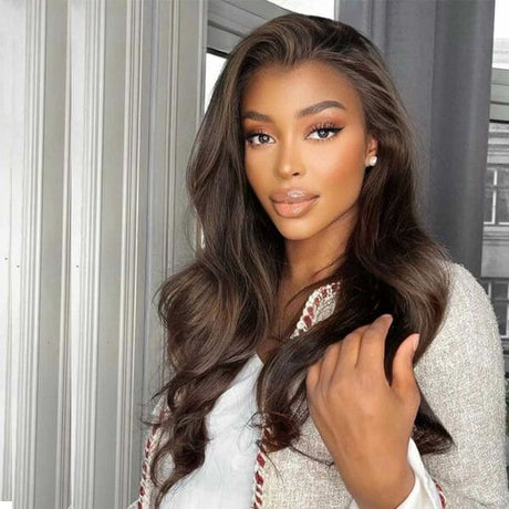 Invisible Swiss Lace Chocolate Brown Wavy 13x4 Lace Front Wig Human Hair