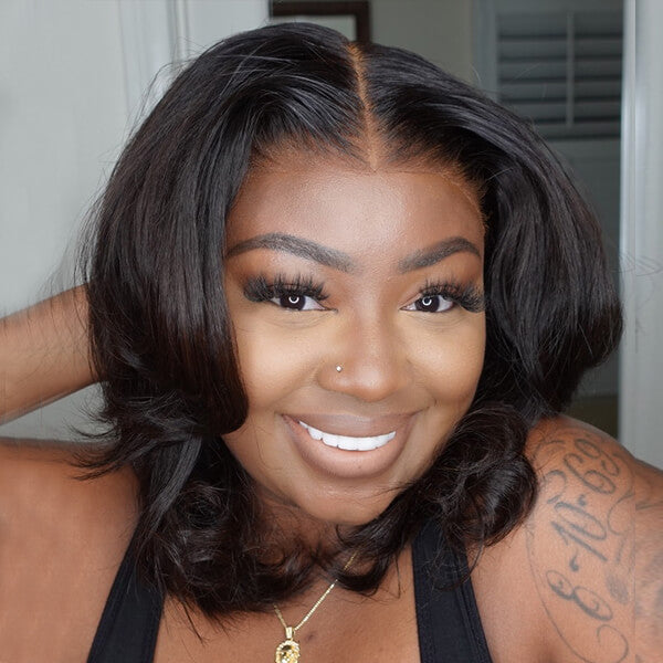 Short Middle Part Bob Natural Hair 13x4 Lace Front Wigs Human Hair 180% Density