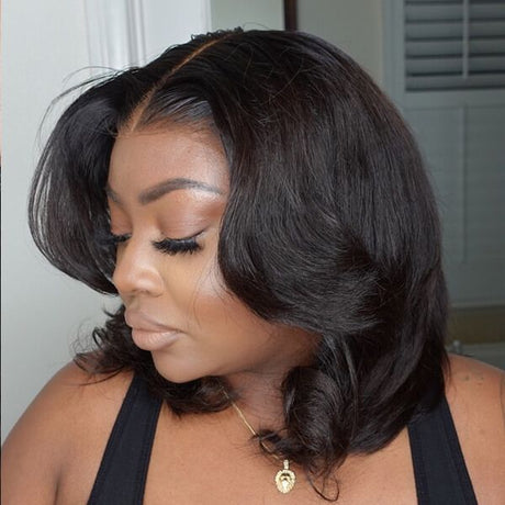 Short Middle Part Bob Natural Hair 13x4 Lace Front Wigs Human Hair 180% Density