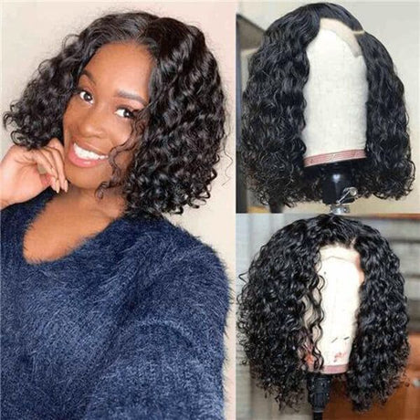 150% Density Bob Water Wave Virgin Human Hair Wigs 4x4 Lace Closure Wigs