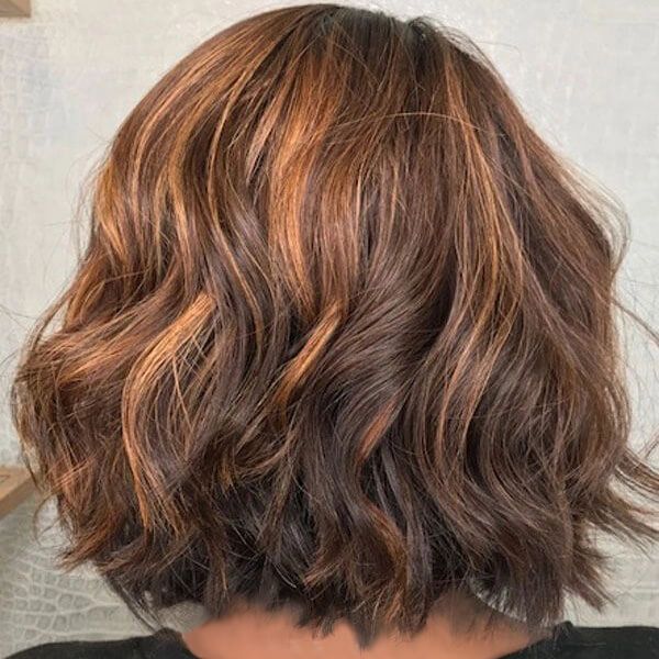 Asymmetrical Bob Brown Human Hair with Blonde Highlights Lace Wig