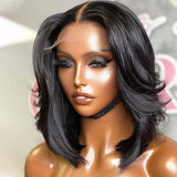 Short Middle Part Layered Bob Natural Hair Lace Front Wigs Human Hair