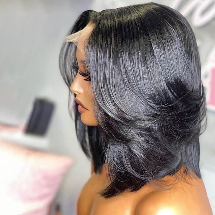 Short Middle Part Layered Bob Natural Hair Lace Front Wigs Human Hair