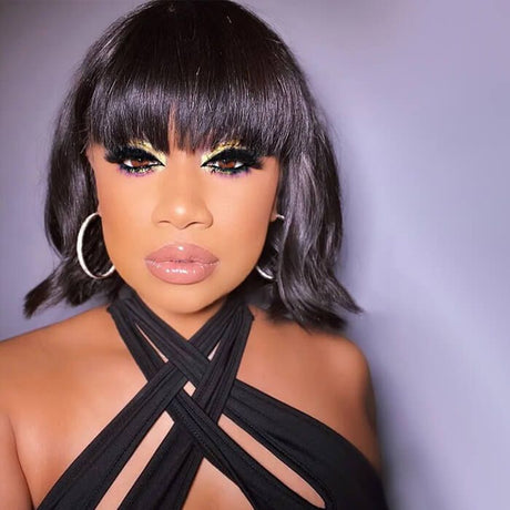 Short Wavy Bangs Bob Natural Hair Lace Front Wigs Human Hair
