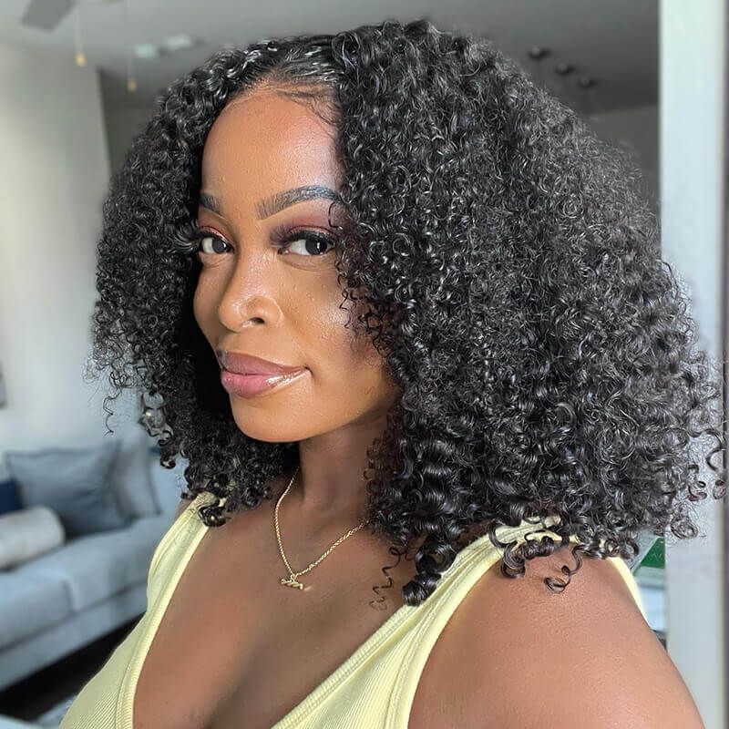 Short Kinky Curly 13x4 Bob Wigs with Bouncy Curls 100% Human Hair