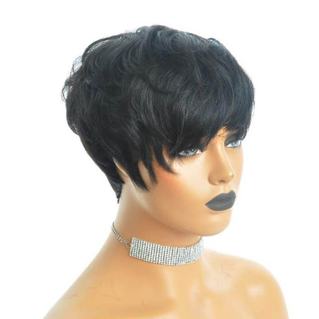 Short Layered Pixie Cut Human Hair Wigs With Bangs