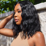 Shoulder Length Middle Part Wet Wavy Bob Lace Front Wigs Human Hair