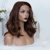 Shoulder Length Wavy Light Reddish Brown with Highlights Wig Human Hair