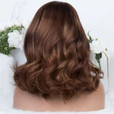 Shoulder Length Wavy Light Reddish Brown with Highlights Wig Human Hair