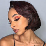 Side Part Bob Burgundy Highlights Lace Front Wig Human Hair
