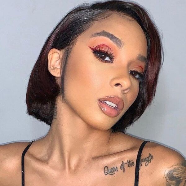 Side Part Bob Burgundy Highlights Lace Front Wig Human Hair