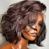 Side Part Messy Bob Light Reddish Brown Lace Front Wig Human Hair