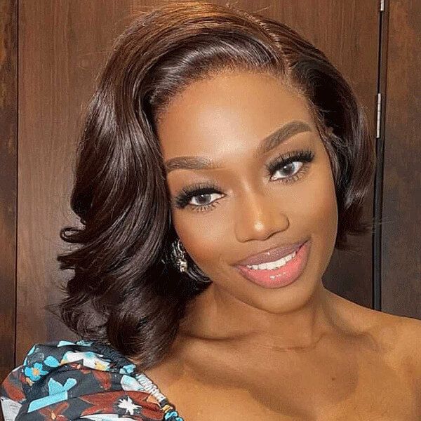 Side Part Wavy Bob Chocolate Brown 13x4 Lace Front Wig Human Hair
