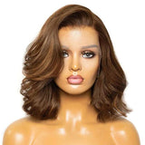 Side Part Bob Wig Human Hair 13x6 Lace Front Auburn Brown Human Hair