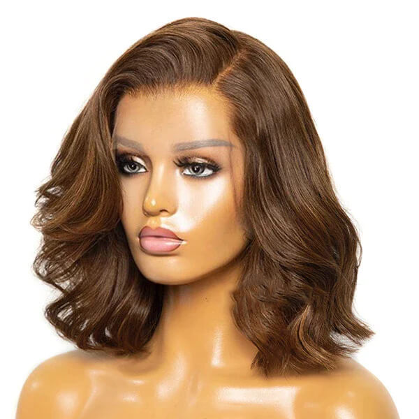 Side Part Bob Wig Human Hair 13x6 Lace Front Auburn Brown Human Hair