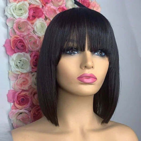 Bob Wig With Bangs Straight Human Hair Wigs