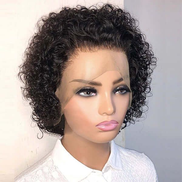 Glueless Slick Back Pixie Short Cut Cute Curly Human Hair 13x4 Frontal Lace Wig