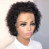 Glueless Slick Back Pixie Short Cut Cute Curly Human Hair 13x4 Frontal Lace Wig