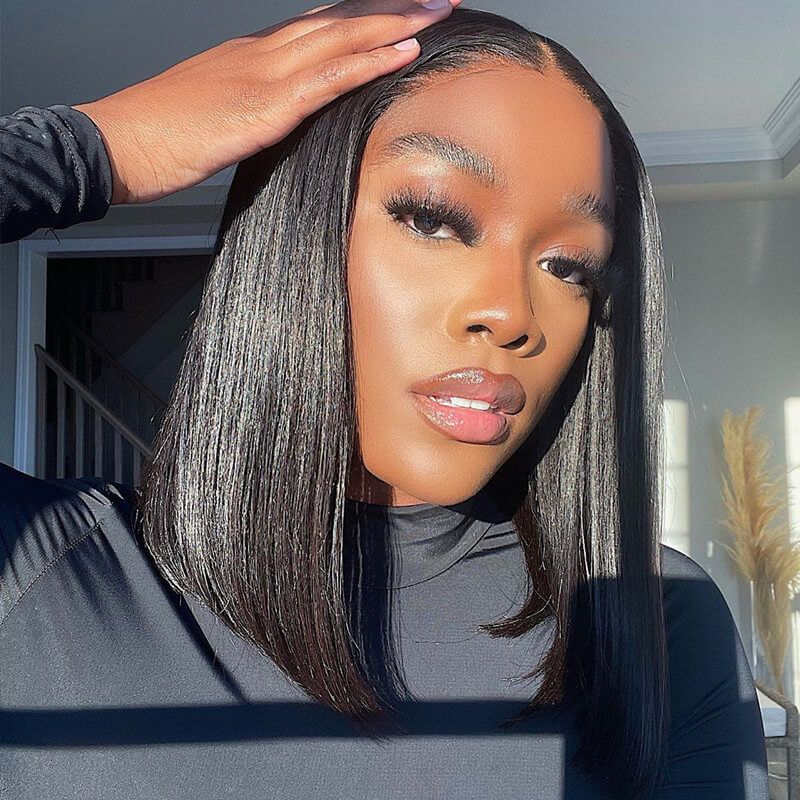 Straight Human Hair 13x4 Lace Front Short Bob Lace Wigs