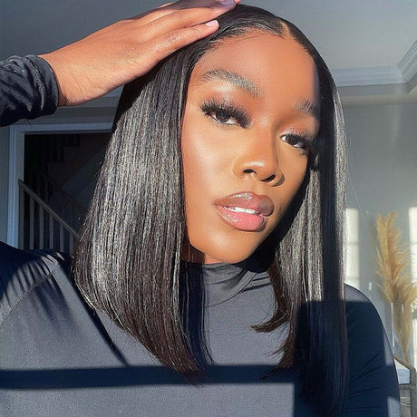 Straight Human Hair 13x4 Lace Front Short Bob Lace Wigs
