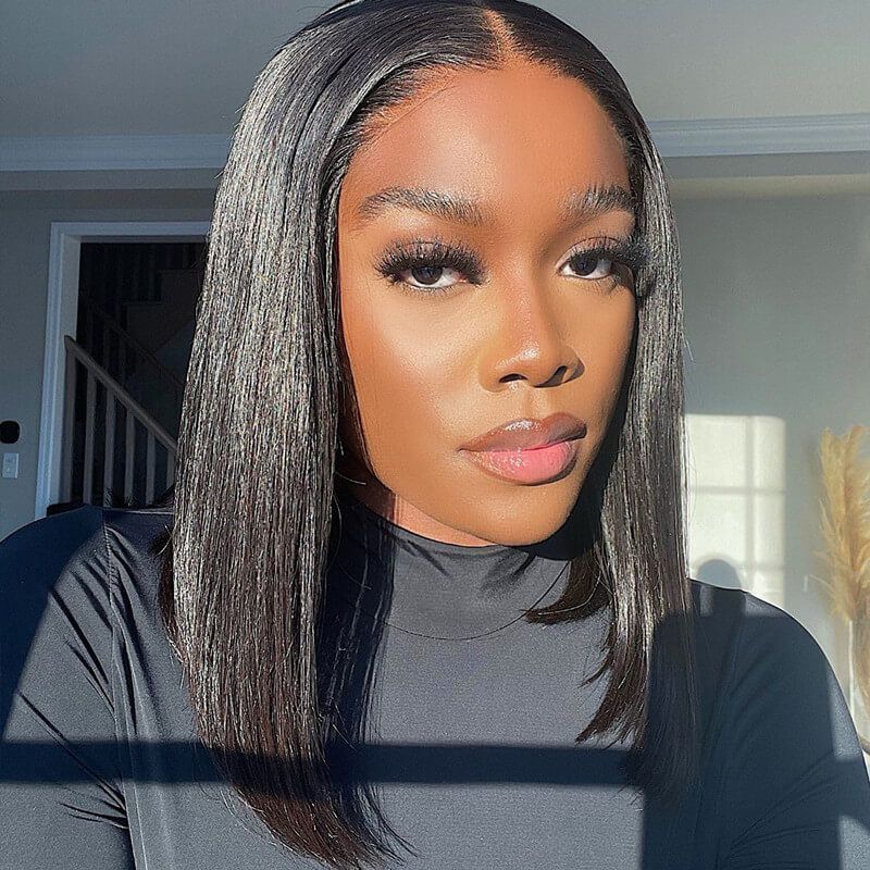 Straight Human Hair 13x4 Lace Front Short Bob Lace Wigs