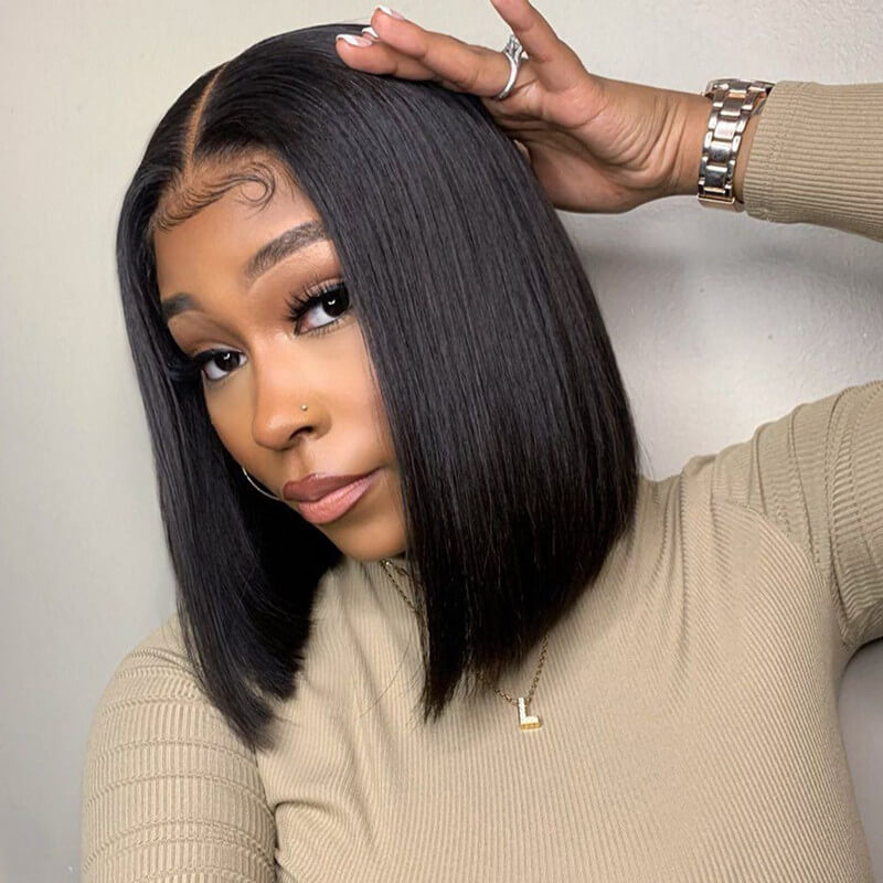Straight Human Hair 13x4 Lace Front Short Bob Lace Wigs