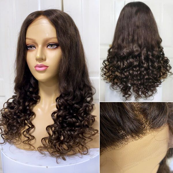 13x4 Loose Wave Dark Brown Human Hair Wigs Lace Front Wig