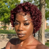 Burgundy Glueless Pixie Cut Bouncy Curly 13x4 Frontal Lace Wig Human Hair
