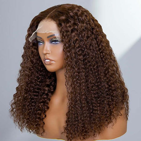 Chocolate Brown Long Curly Glueless 13x4 Lace Front Wig Human Hair